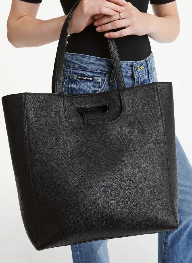 DKNY Metro Leather Editorial Women's Tote Bags Black | Ireland_D0460