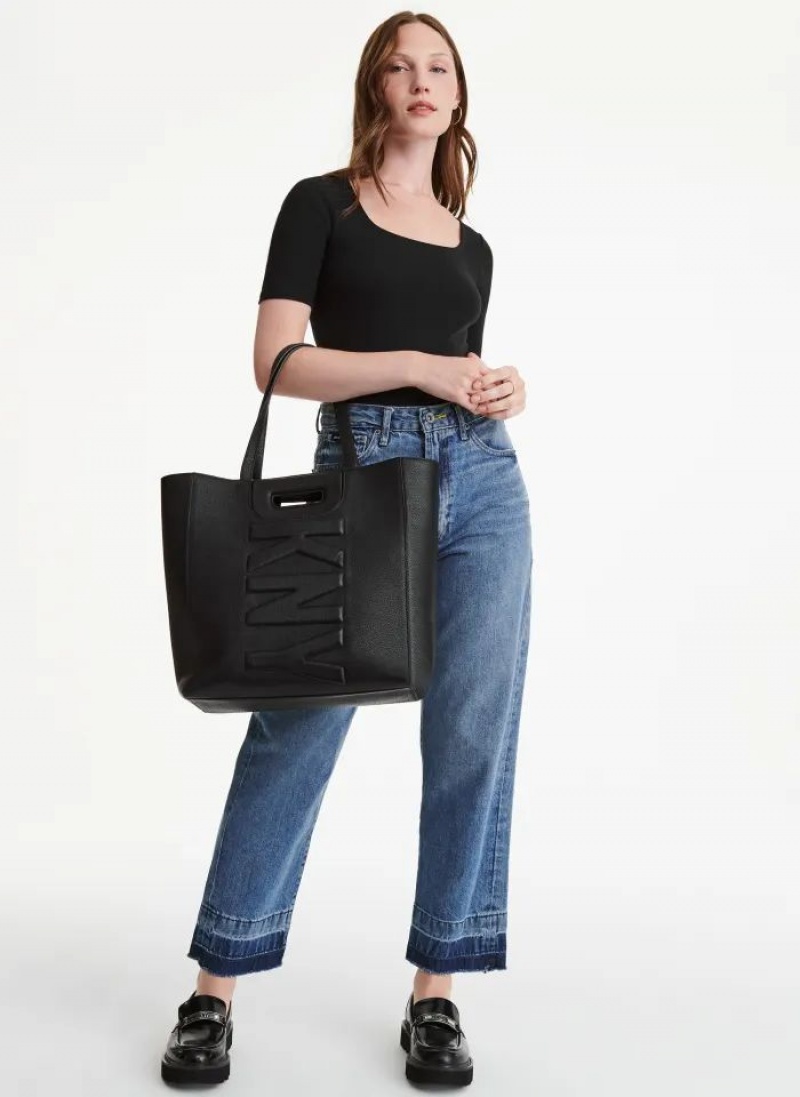 DKNY Metro Leather Editorial Women's Tote Bags Black | Ireland_D0460