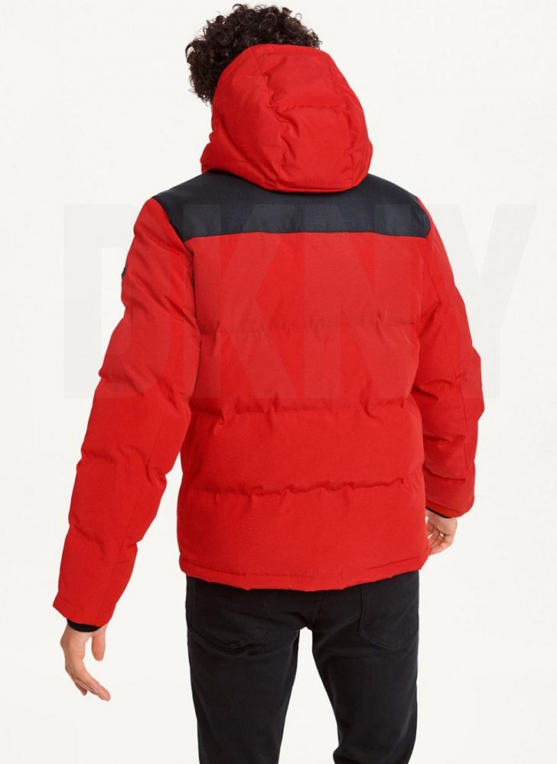 DKNY Mixed Media Classic Men's Puffer Jacket Red | Ireland_D0639