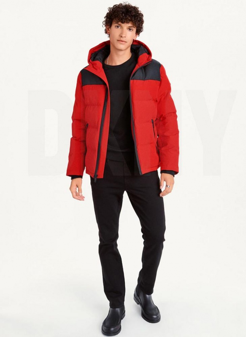 DKNY Mixed Media Classic Men's Puffer Jacket Red | Ireland_D0639