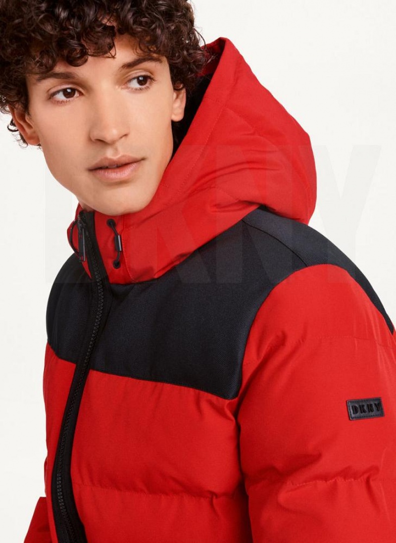 DKNY Mixed Media Classic Men's Puffer Jacket Red | Ireland_D0639