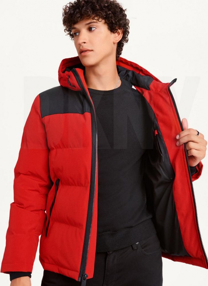 DKNY Mixed Media Classic Men's Puffer Jacket Red | Ireland_D0639