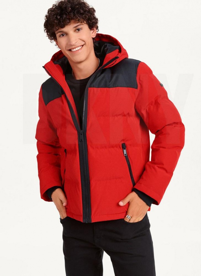 DKNY Mixed Media Classic Men\'s Puffer Jacket Red | Ireland_D0639