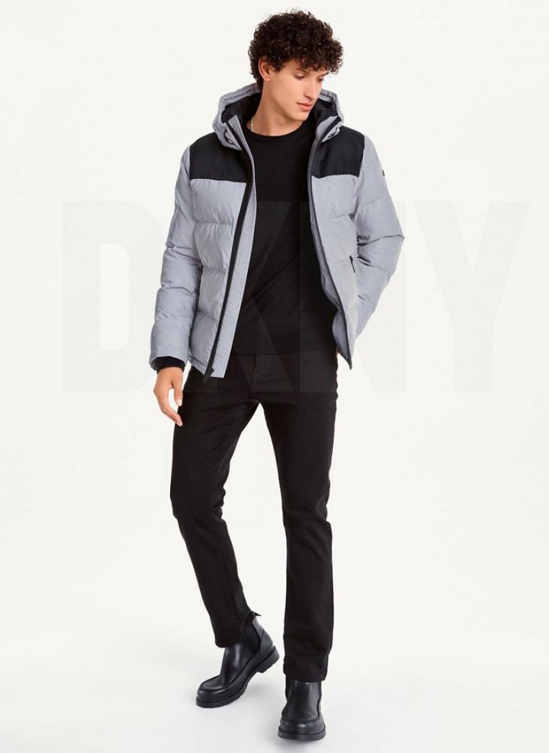 DKNY Mixed Media Classic Men's Puffer Jacket Grey | Ireland_D0106