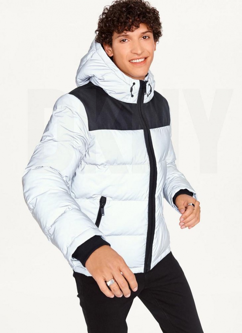 DKNY Mixed Media Classic Men\'s Puffer Jacket Grey | Ireland_D0106