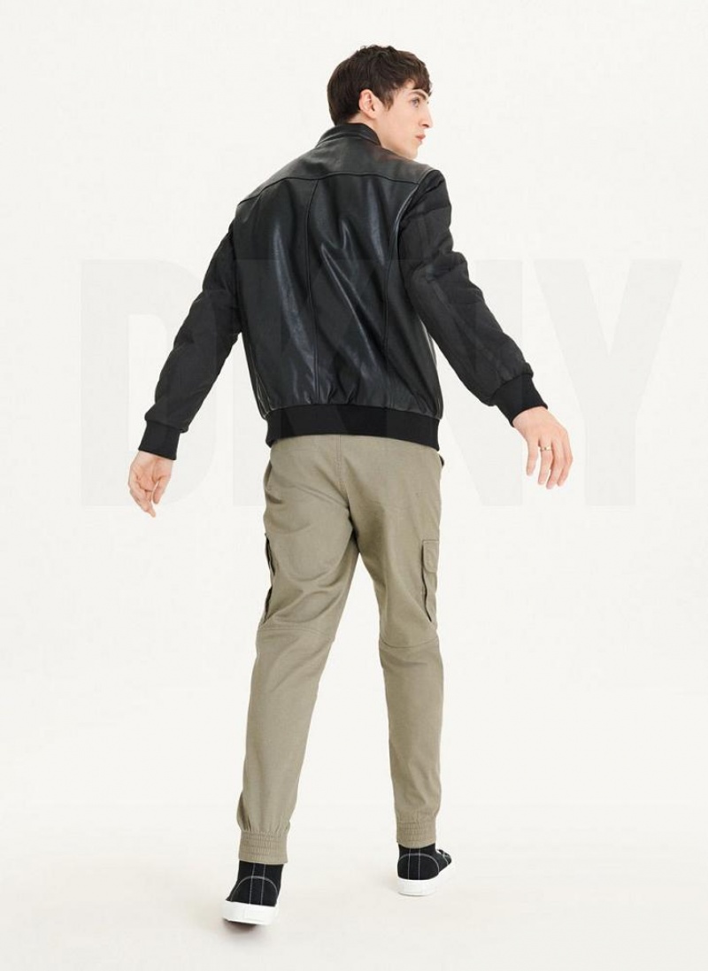 DKNY Mixed Media Faux Leather Bomber Men's Jackets Black | Ireland_D0920