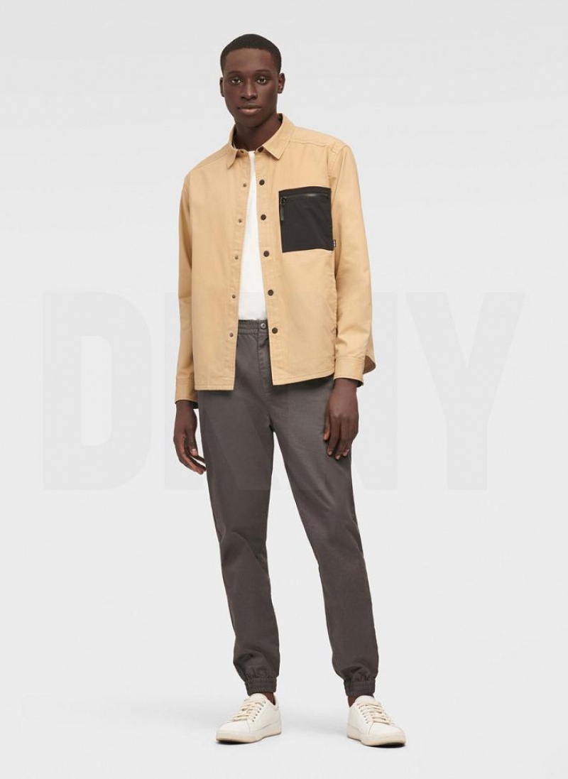 DKNY Mixed Media PockeT-Shirt Jacket Men's Shirts Khaki | Ireland_D0395