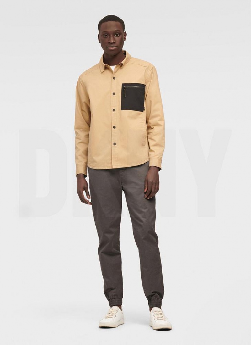 DKNY Mixed Media PockeT-Shirt Jacket Men's Shirts Khaki | Ireland_D0395