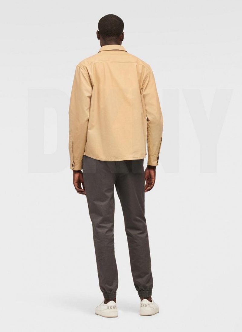 DKNY Mixed Media PockeT-Shirt Men's Jackets Khaki | Ireland_D0146