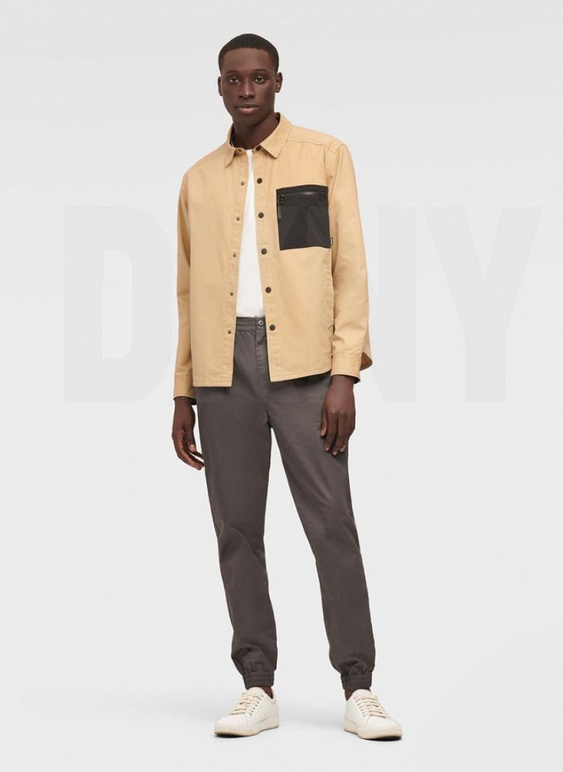 DKNY Mixed Media PockeT-Shirt Men's Jackets Khaki | Ireland_D0146