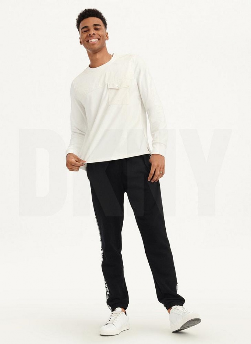 DKNY Mixed Media Pocket Long Sleeve Knit Men's T Shirts White | Ireland_D1367