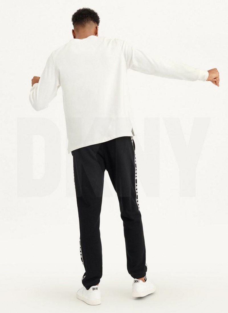 DKNY Mixed Media Pocket Long Sleeve Knit Men's T Shirts White | Ireland_D1367