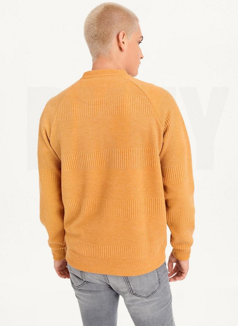 DKNY Mixed Texture Crewneck Men's Sweaters Yellow | Ireland_D1883