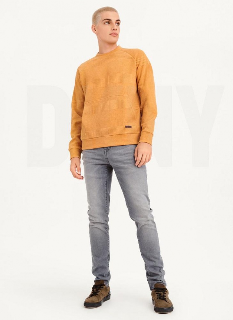 DKNY Mixed Texture Crewneck Men's Sweaters Yellow | Ireland_D1883