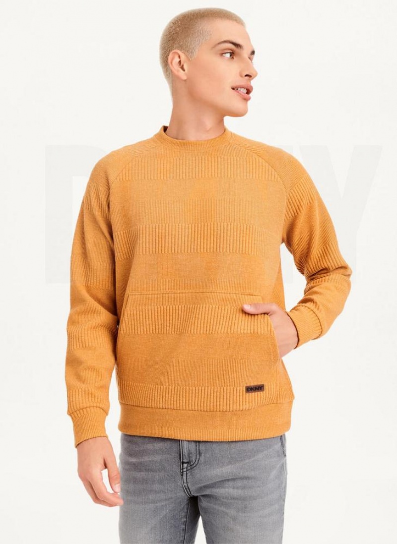 DKNY Mixed Texture Crewneck Men's Sweaters Yellow | Ireland_D1883