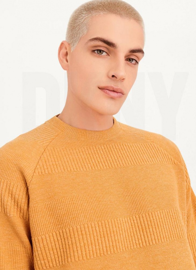 DKNY Mixed Texture Crewneck Men\'s Sweaters Yellow | Ireland_D1883