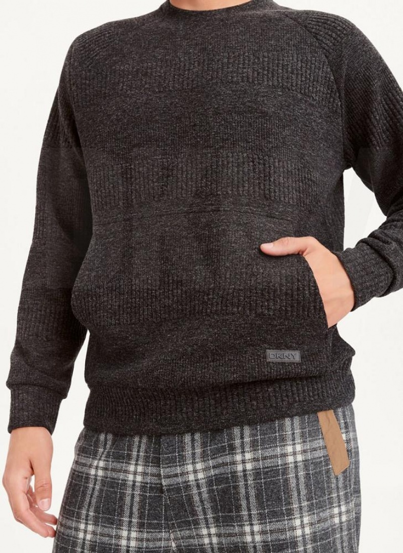 DKNY Mixed Texture Crewneck Men's Sweaters Grey | Ireland_D1555