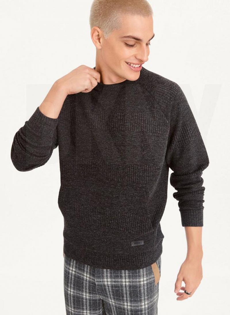 DKNY Mixed Texture Crewneck Men\'s Sweaters Grey | Ireland_D1555