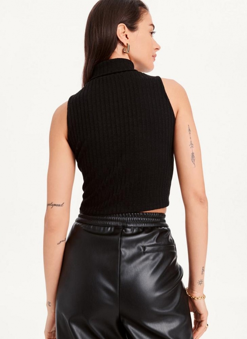 DKNY Mock Neck Crop Women's Tank Top Black | Ireland_D1131