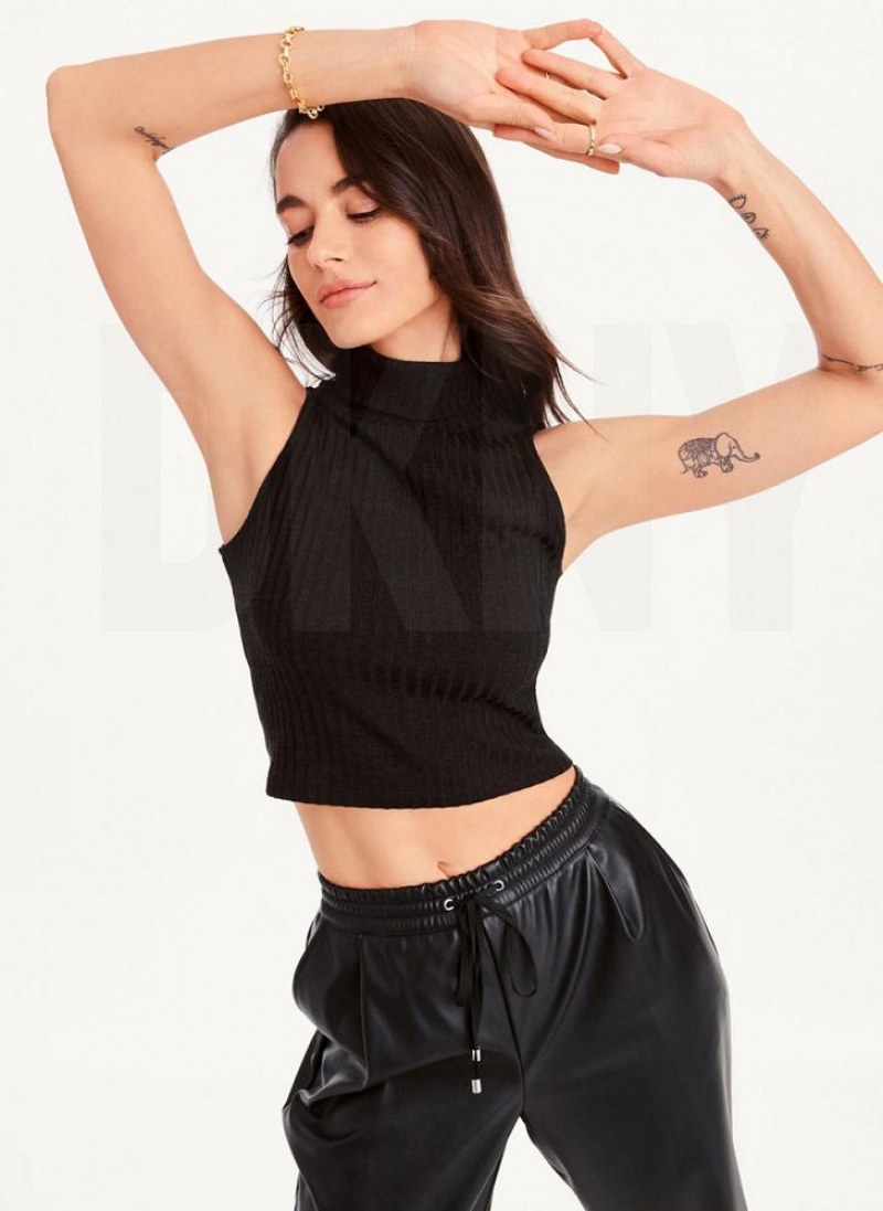 DKNY Mock Neck Crop Women's Tank Top Black | Ireland_D1131