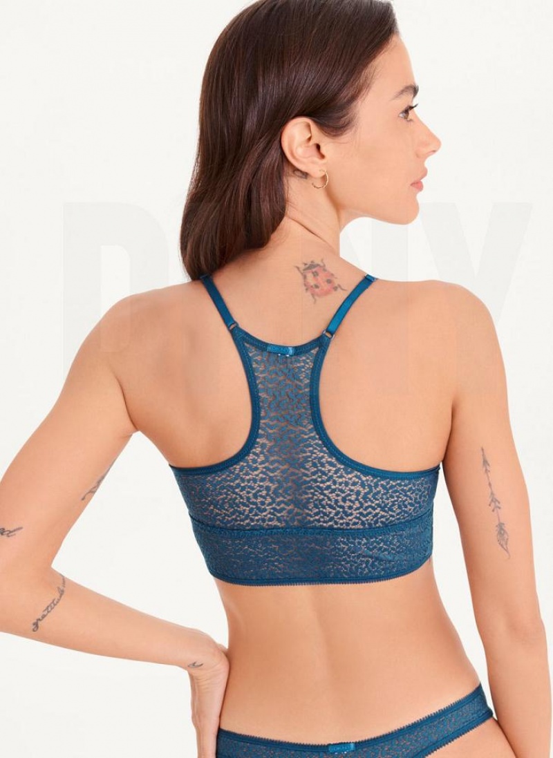 DKNY Modern Lace Longline Racerback Women's Bras Navy | Ireland_D0957