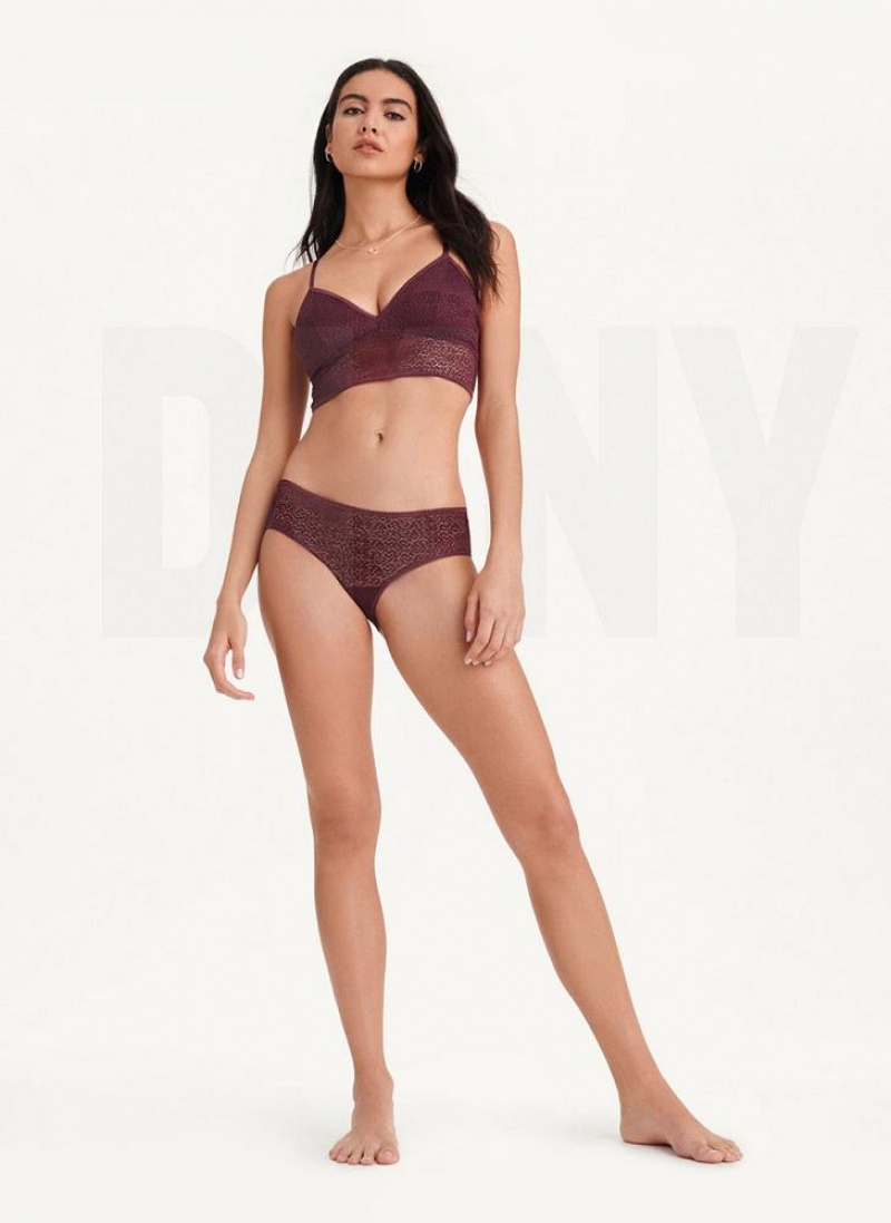 DKNY Modern Lace Longline Racerback Women's Bras Burgundy | Ireland_D0910