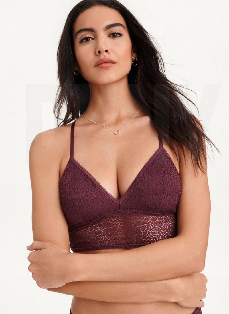 DKNY Modern Lace Longline Racerback Women's Bras Burgundy | Ireland_D0910