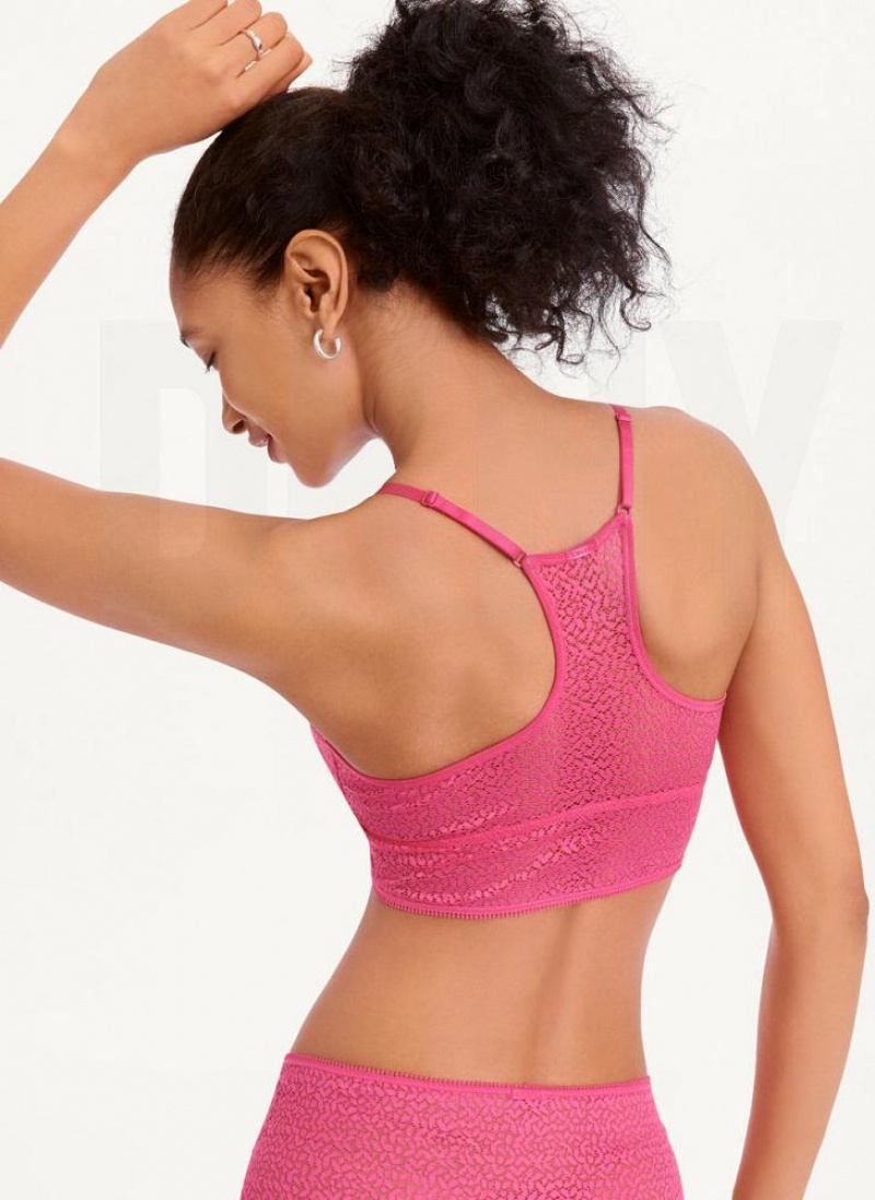 DKNY Modern Lace Longline Racerback Women's Bras Pink | Ireland_D1456