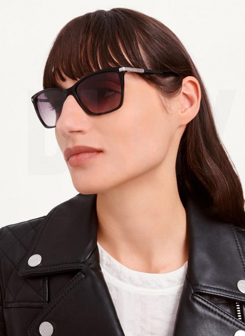 DKNY Modified Modern Rectangle Women's Sunglasses Black | Ireland_D1504