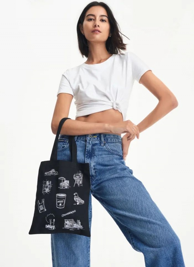 DKNY Noun New York Illustrated Women's Tote Bags Black | Ireland_D0908