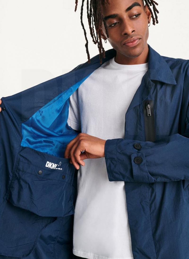 DKNY Nylon Collared Trench Men's Jackets Navy | Ireland_D0532