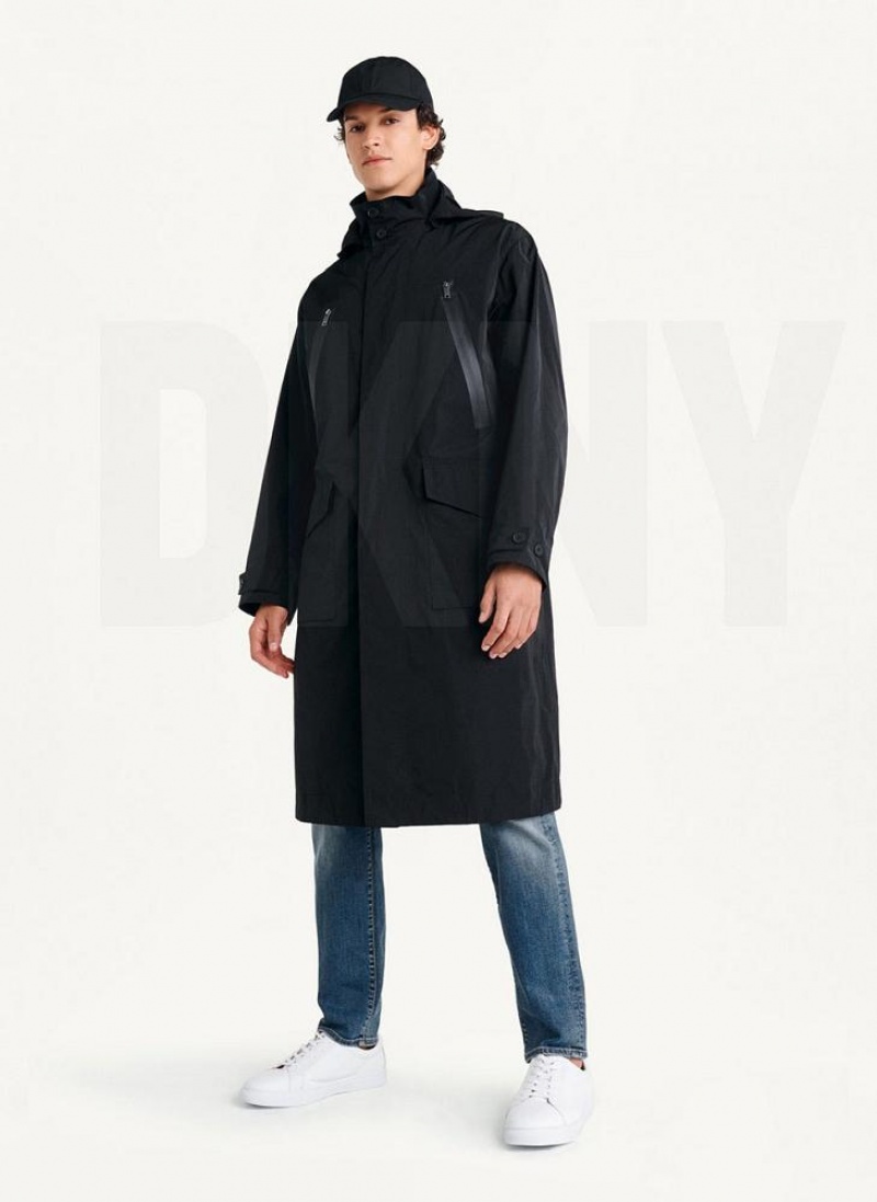 DKNY Nylon Hooded Trench Men's Coats Black | Ireland_D1353