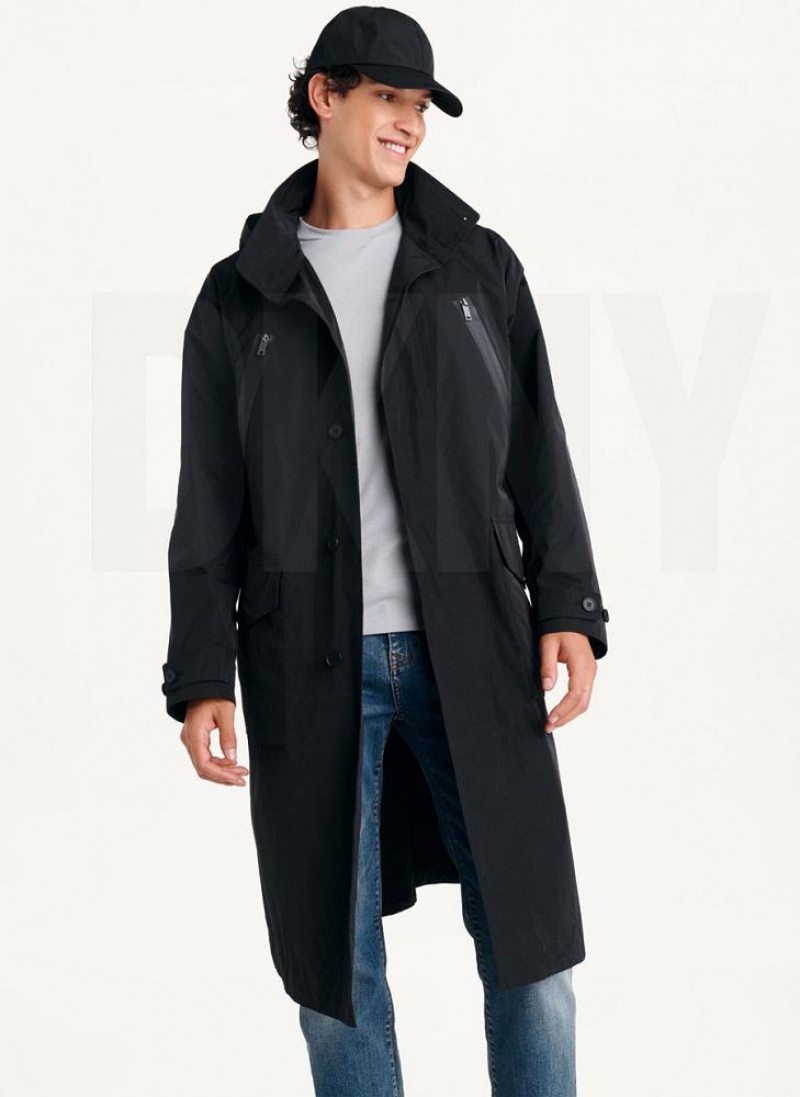 DKNY Nylon Hooded Trench Men's Coats Black | Ireland_D1353