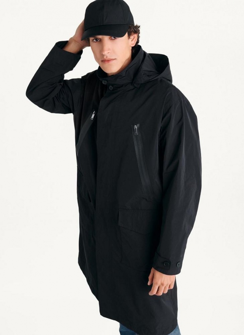 DKNY Nylon Hooded Trench Men's Coats Black | Ireland_D1353