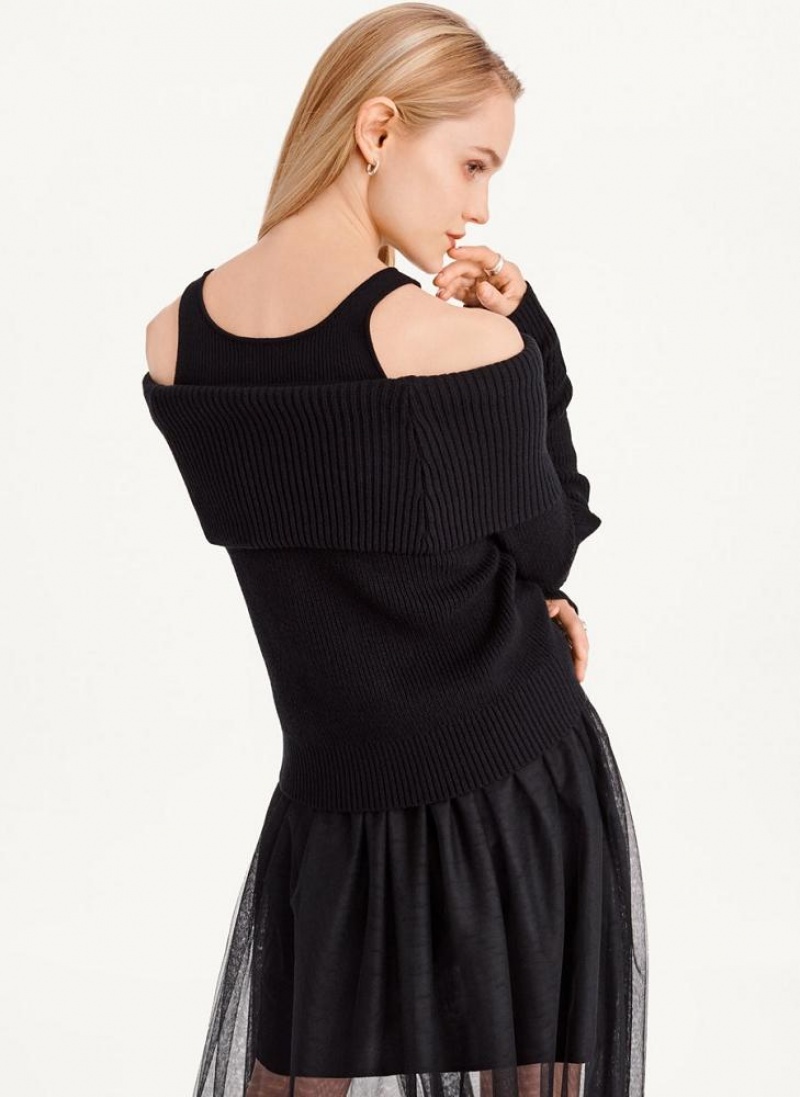 DKNY Off Shoulder Tank Women's Sweaters Black | Ireland_D0111