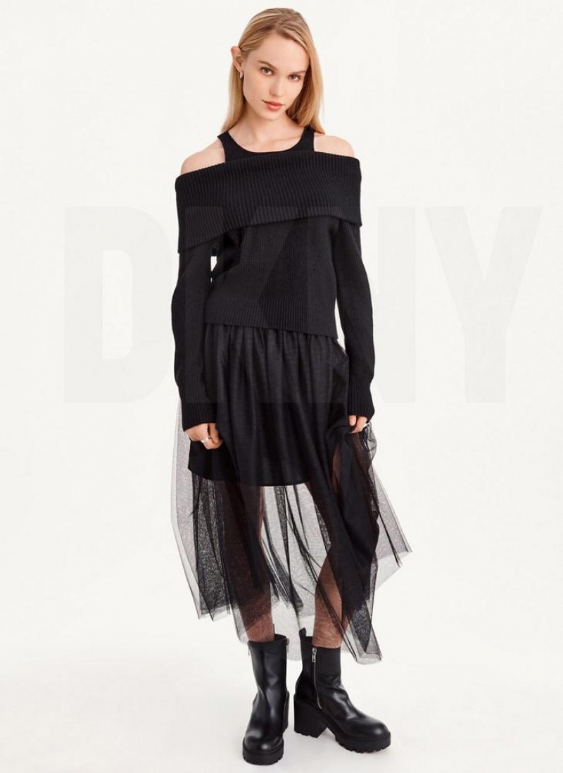 DKNY Off Shoulder Tank Women's Sweaters Black | Ireland_D0111