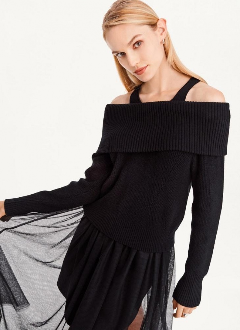 DKNY Off Shoulder Tank Women\'s Sweaters Black | Ireland_D0111