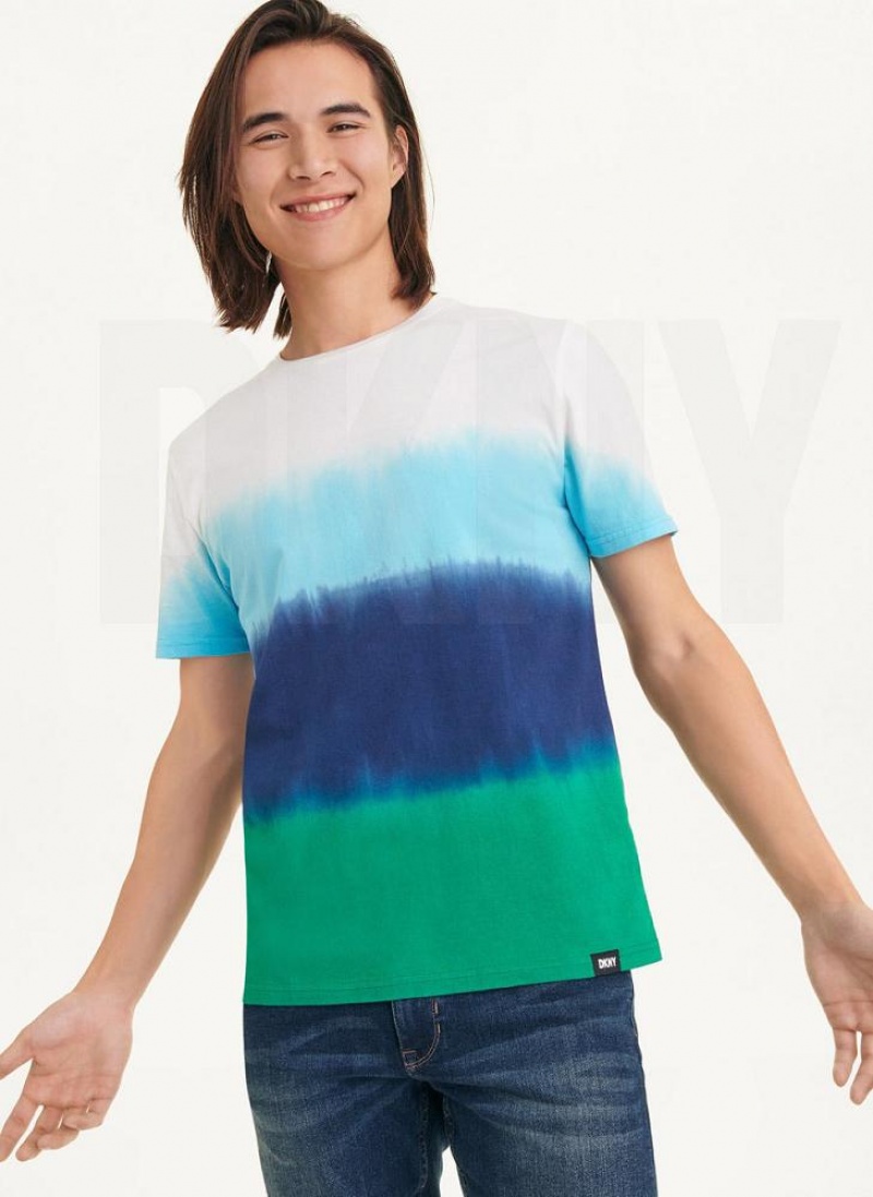 DKNY Ombre Dip Dye Men\'s T Shirts Blue | Ireland_D0167