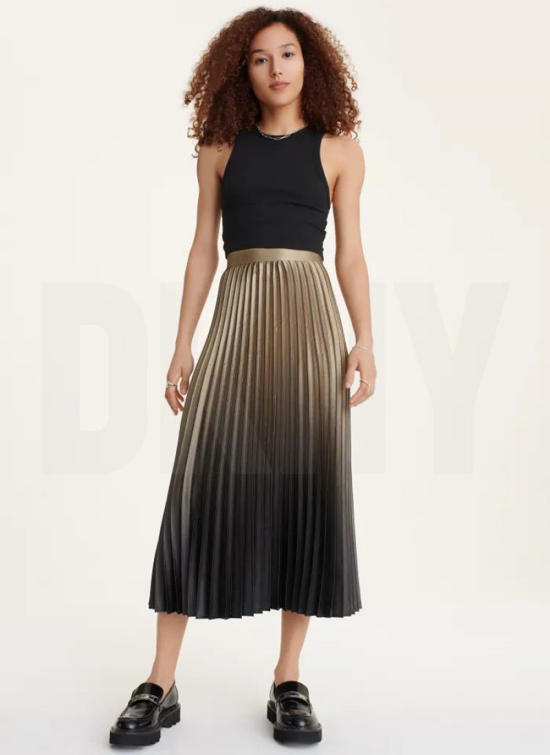 DKNY Ombre Pleated Women's Skirts Gold | Ireland_D1118