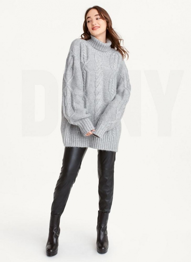 DKNY Oversized Cable Knit Women's Sweaters Grey | Ireland_D1266