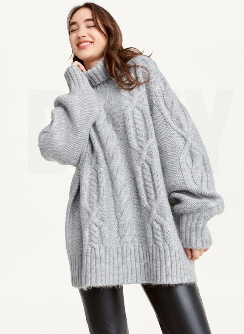 DKNY Oversized Cable Knit Women's Sweaters Grey | Ireland_D1266