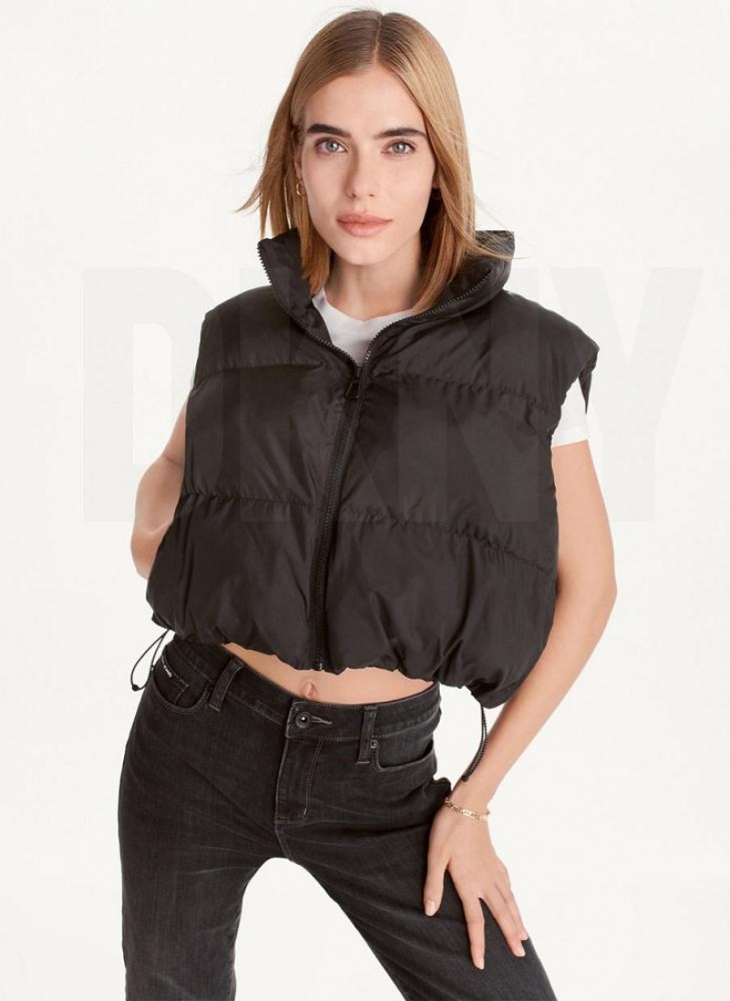 DKNY Oversized Cropped Vest Women's Coats Black | Ireland_D0352