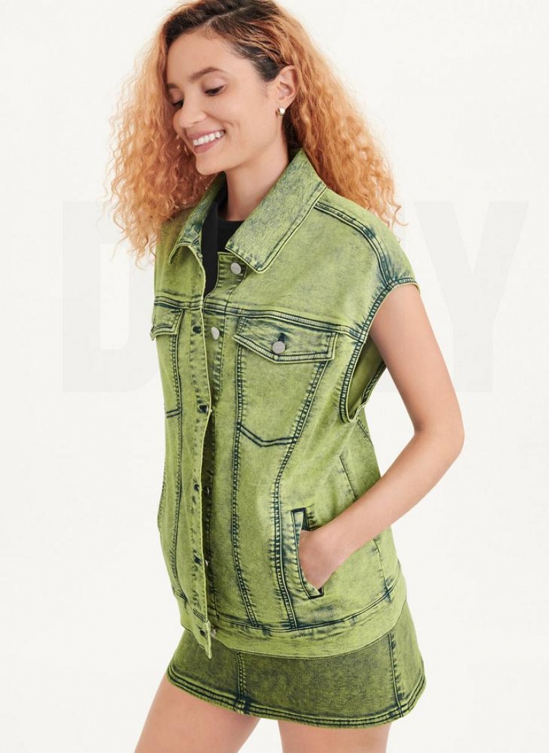 DKNY Oversized Denim Vest Women's Jackets Green | Ireland_D1927