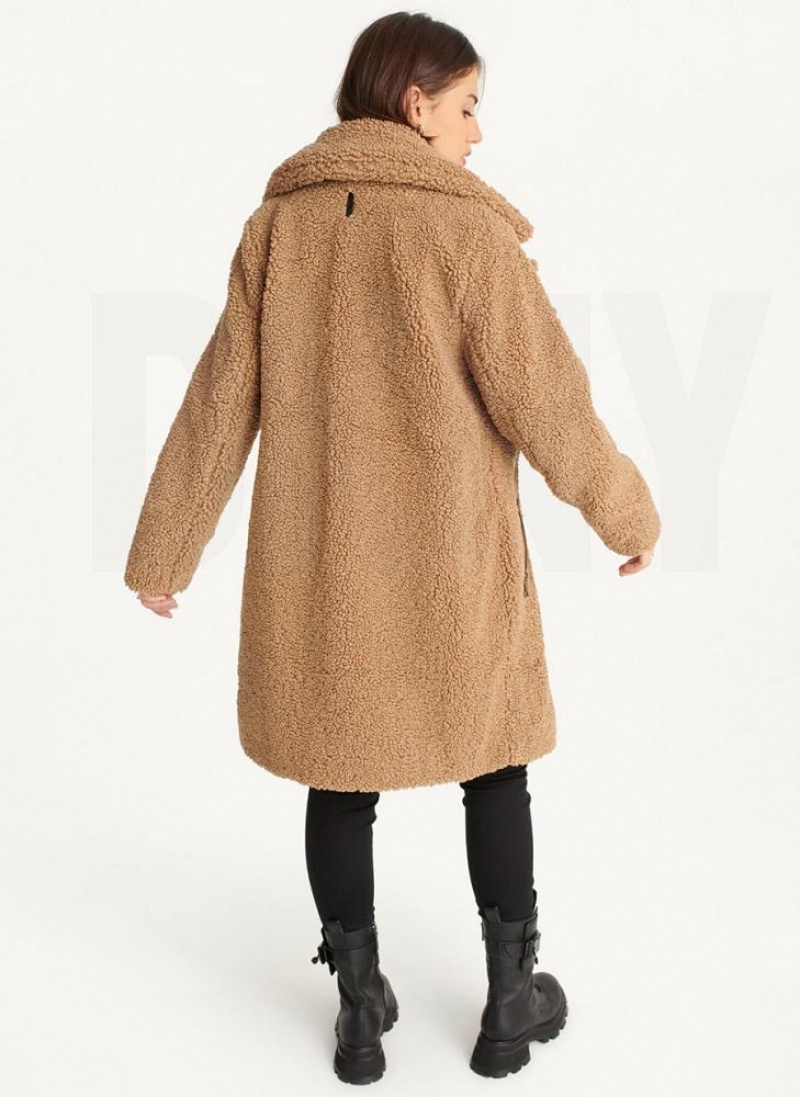 DKNY Oversized Long Sherpa Women's Coats Brown | Ireland_D1107