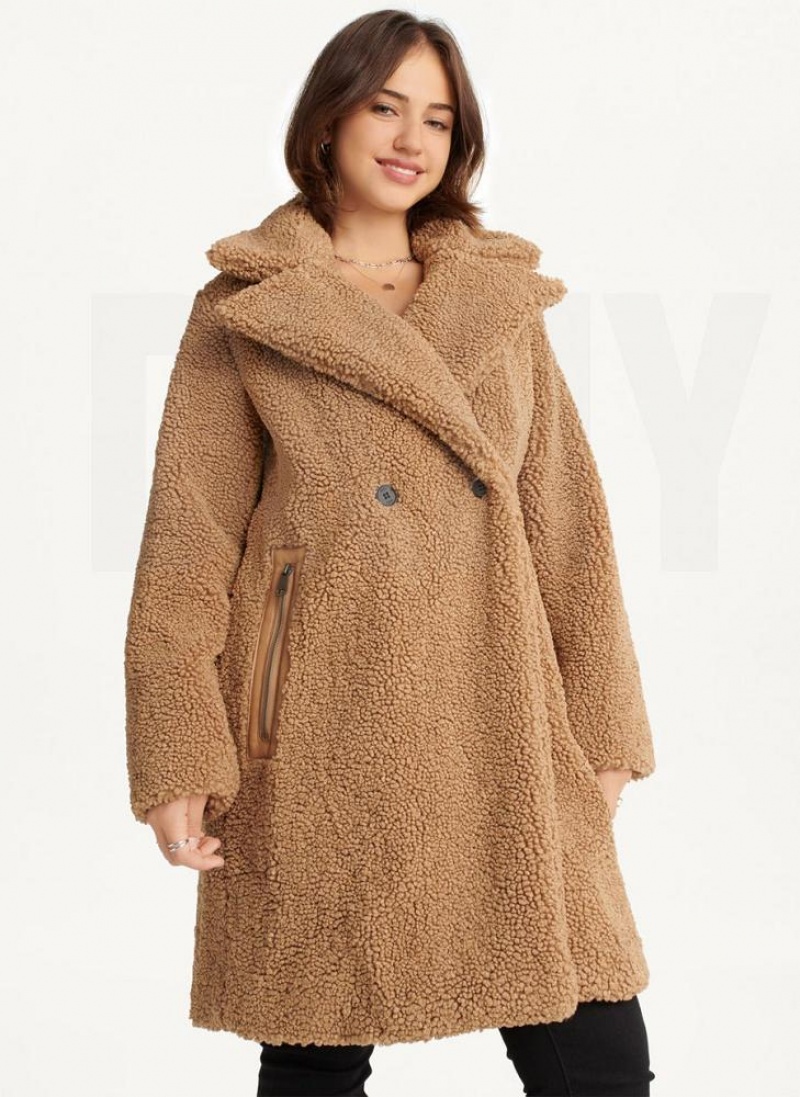 DKNY Oversized Long Sherpa Women\'s Coats Brown | Ireland_D1107