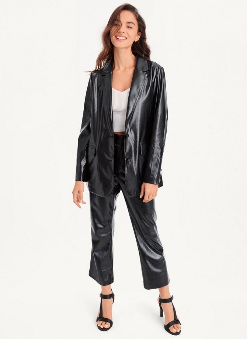 DKNY Oversized Patent Leather Women's Blazers Black | Ireland_D0856