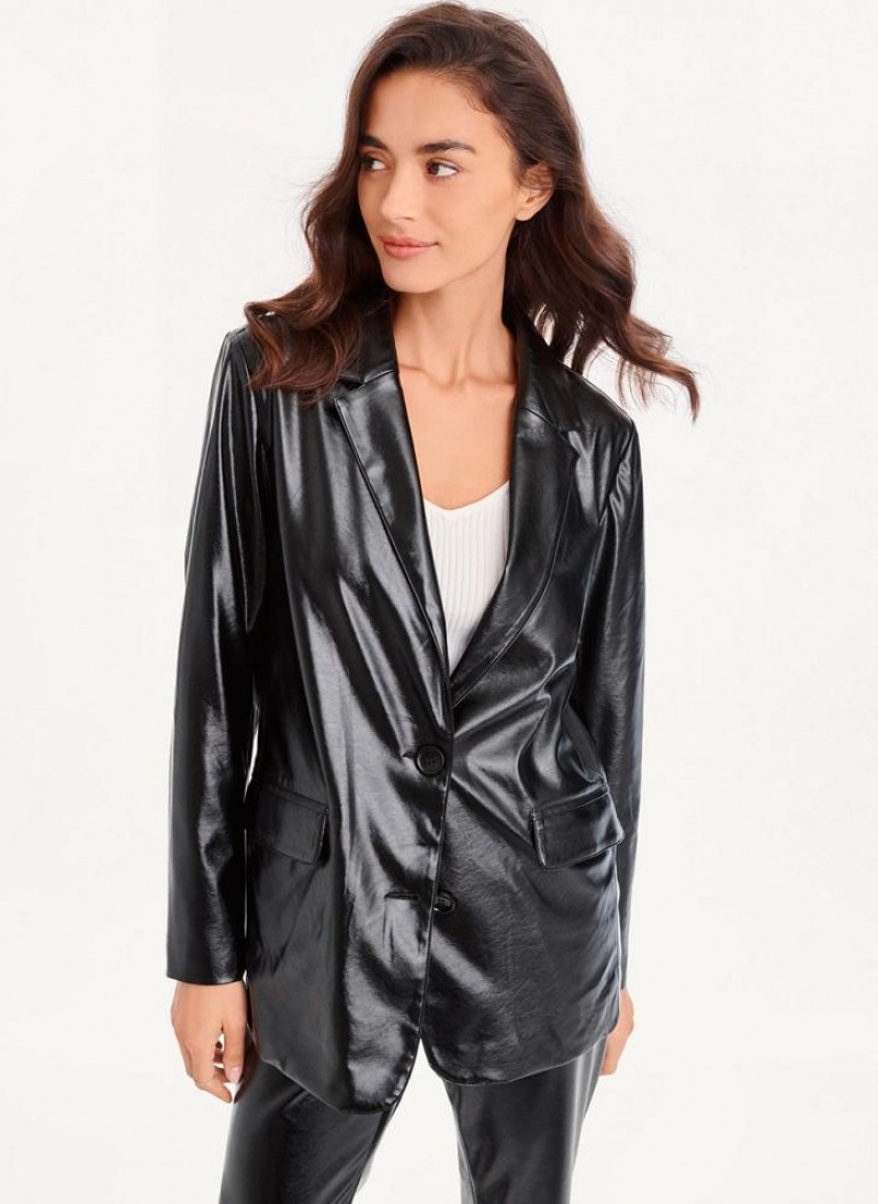 DKNY Oversized Patent Leather Women's Blazers Black | Ireland_D0856