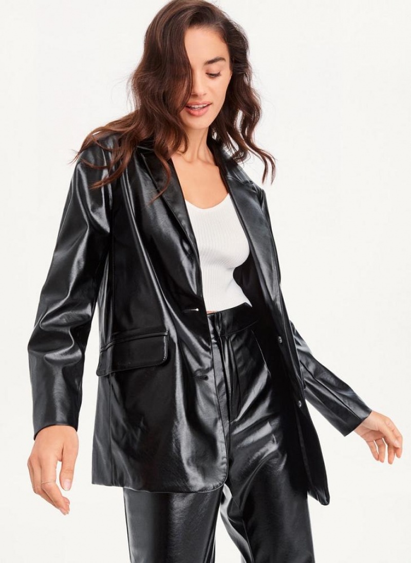 DKNY Oversized Patent Leather Women\'s Blazers Black | Ireland_D0856