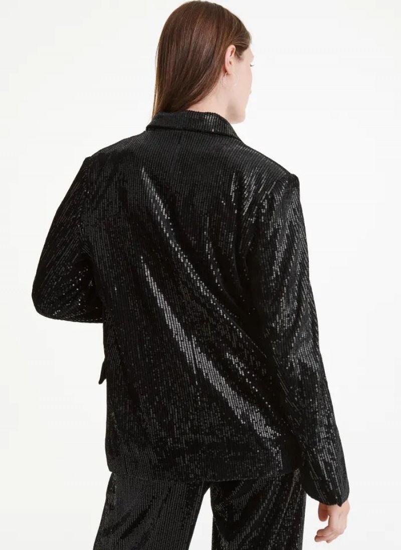 DKNY Oversized Sequin Women's Blazers Black | Ireland_D1433