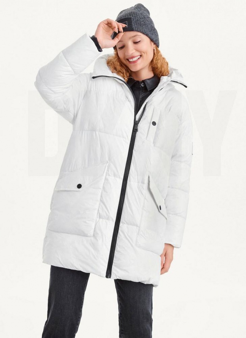 DKNY Oversized Token Logo Puffer Women\'s Coats White | Ireland_D1086